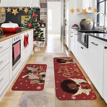 1/2/3pcs Christmas Theme Kitchen Rug, Flannel Kitchen Rug Comfortable Soft Absorbent Non-Slip Machine Washable With Non-Slip Backing Suitable For Multiple Scenes Entrance Living Room Bedroom Kitchen Dining Room Bathroom Laundry Room Hallway Floor Mat Blanket Holiday Christmas Decoration Home Multi-Functional Floor Mat - Multicolor - View 2