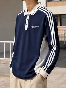 Adidas Men's POLO LS Soft Comfortable Contrast Collar Long Sleeve Top KW5687 - Deep Indigo/Han Jade White - View 4