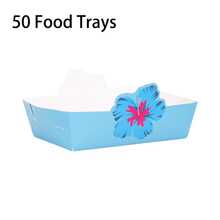 10pcs/20pcs/50pcs Blue Hibiscus Paper Plates, Paper Food Trays, Popcorn Boxes With Palm Leaf Pattern, Hawaiian Style Hibiscus Disposable Paper Plates, Tropical Leaf Napkins, Summer Hawaiian Party Supplies Decoration - Blue - View 13