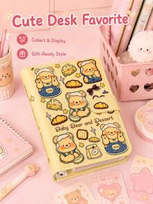 Cute Bear & Dessert Print PU Notebook, Snap Closure Loose-Leaf Diary, Student Daily Writing Cute Diary Planner - Multiple Styles - View 5