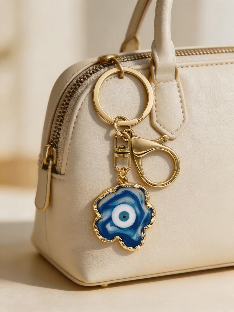 Asymmetrical Blue Evil Eye Keychain, Women's Keychain, Suitable For Handbags, Car Keychains, Lucky Guardian Accessory, Fits Daily Outfits, Halloween Gift, Christmas Holiday Party Gift - Multicolor - View 1
