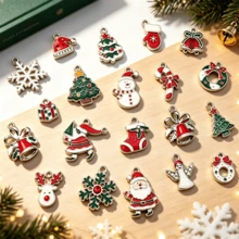 19pcs Christmas Theme Random Style Pendant Set With Santa Claus, Christmas Tree, Snowflake, Bell Elements, DIY Handmade Bracelet Necklace Jewelry Accessories - Multicolor - View 1