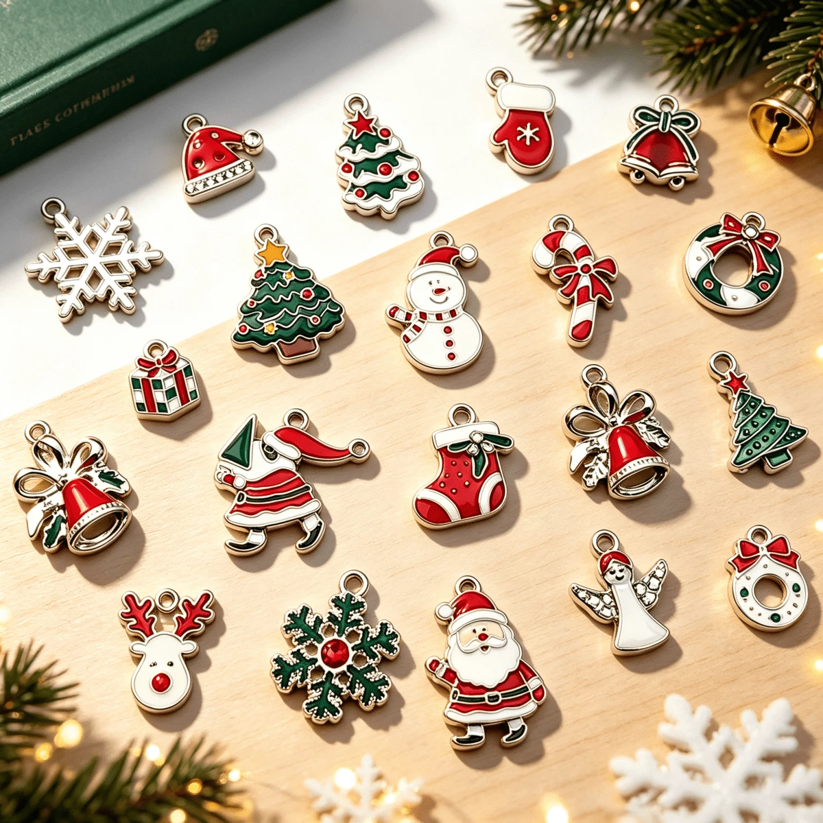 19pcs Christmas Theme Random Style Pendant Set With Santa Claus, Christmas Tree, Snowflake, Bell Elements, DIY Handmade Bracelet Necklace Jewelry Accessories - Multicolor - View 1