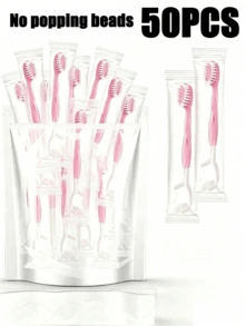 10/20/30/50pcs Pink Disposable Toothbrush Set, Mini Travel Toothbrush With Floss And Toothpick, Individually Wrapped, Suitable For Office And Travel (No Beads) - Pink - View 7