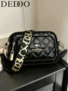 New Fashion Classic Versatile Solid Color PU Waterproof Fabric Quilted Design Retro Fashion Metal Decor Square Shoulder Bag - Black - View 9