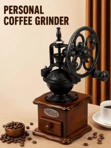 Vintage Ferris Wheel Manual Coffee Grinder, Solid Wood Base, Cast Iron Retro Hand Crank Coffee Bean Grinder, Classic Nostalgic Design, Home Coffee Bar Countertop Decor, Precise Conical Grinding, Suitable For Pour-Over Coffee Home Accessory - Multiple Styles and Colors - View 5