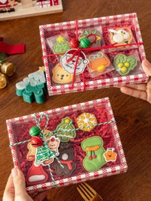 2pcs Red Houndstooth Christmas Transparent Gift Box Set, Including Box And Raffia. Ideal For Christmas Gift Wrapping, Party Favors, Christmas Decorations, And Storage. Perfect For Christmas, Gift Wrapping, And Guest Favors. - Multicolor - View 3