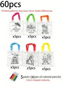 60/48/24/12pcs Halloween DIY Gift Bags, Graffiti Tote Bags, Various Pumpkin Graffiti Tote Bags, Witch Graffiti Tote Bags, With Colorful Handles, Atmosphere Creating Supplies, Holiday Photo Props, Suitable For Halloween Group Activities, Party Gift Packaging Bags - View 14
