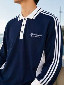Adidas Men's POLO LS Soft Comfortable Contrast Collar Long Sleeve Top KW5687 - Deep Indigo/Han Jade White - View 2