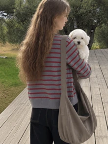New Autumn/Winter Women's Casual Minimalist Striped Design Double-Ended Zipper Round Neck Knit Sweater Cardigan Jacket - Grey - View 2