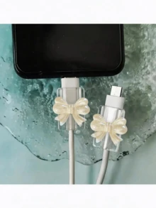 2pcs Pink Bowknot Universal Type-C Cable Protector, Cute Plastic Butterfly Decor, Phone Cable Guard, Wire Organizer, Device Cable Protector, Gift For Her, Travel Tech Accessory, Christmas Gift, Kawaii - Square - View 37