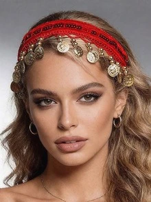 عصابة رأس مطرزة ثقيلة مع تعليقات عملات معدنية بأسلوب الشرق الأوسط، إكسسوار رأس للمسرح والكرنفال والمواكب والرقص، متوفرة بألوان متعددة - متعدد الألوان - مشاهدة 22