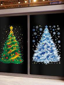 Christmas Tree Window Sticker, Christmas Window Decal, Snowflake Window Cling, Sticker Set, Wall Paper, Wall Decor, Static Cling Glass Sticker, Non-Adhesive, Reusable, Christmas Tree, Little Stars, Christmas - One Size Fits All - View 1