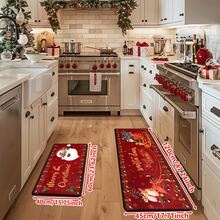 1/2/3pcs Christmas Theme Kitchen Rug, Flannel Kitchen Rug Comfortable Soft Absorbent Non-Slip Machine Washable With Backing Multi-Functional Home Floor Mat Suitable For Doorway Living Room Bedroom Kitchen Dining Room Bathroom Laundry Room Patio Entryway Holiday Christmas Decor Mat - Multicolor - View 12