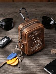 Simple Line Floral Print Mini Outdoor Waist Bag With Zipper, Belt Loop & Carabiner, Multifunctional Key Pouch Card Holder, Portable Hanging Storage Bag For Running Sports Daily Outdoor Use - Multicolor - View 9