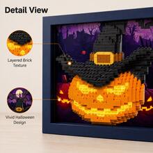 650pcs 3D Photo Frame, Featuring Halloween Pumpkin And Witch Hat; DIY Haunted House Model Kit With Small Bats. A Charming Decoration Suitable For Desk Or Wall, Perfect Halloween Craft Gift For Teens And Adults. - Multicolor - View 6