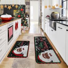 1/2/3pcs Christmas Theme Kitchen Rugs, Flannel Kitchen Rugs, Soft Comfortable Absorbent Non-Slip Machine Washable With Non-Slip Backing, Multi-Functional Home Floor Mats For Entryway, Living Room, Bedroom, Kitchen, Dining Room, Bathroom, Laundry Room, Patio, Hallway, Holiday Christmas Decor Mat - Multicolor - View 2