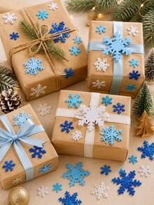 300pcs/100pcs - Christmas Blue & White Snowflake Foam Sticker Set, Self-Adhesive Multiple Sizes Glitter & Matte Snowflake Decals, Suitable For DIY Card Making, Gift Wrapping, Window Display, Scrapbooking, Winter Holiday Party Decoration - Multicolor - View 5