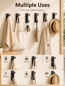 Self-Adhesive Wall Hook - Matte Black Towel Hook, Suitable For Bathroom And Kitchen; Multi-Functional Hook, Can Hang Coats, Bags And Robes; Waterproof, Drill-Free Wall Mount, Using Super Strong Removable Adhesive; Heavy-Duty Load Bearing Capacity. - Multicolor - View 5