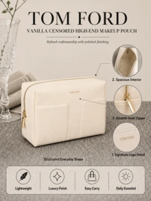 Tom Ford TF Forbidden Vanilla Couture Makeup Bag, 25*15.5*7 Cm, Lightweight, Easy To Carry, For Daily Essentials, Minimalist Design, Premium Fabric, Suitable For Travel Storage. - Off-white - View 6