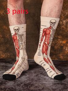 1/3 Pairs Funny Human Anatomy Jacquard Mid-Calf Socks, Halloween Street Style Creative Skeleton & Muscle Men's Socks - Multicolor - View 9