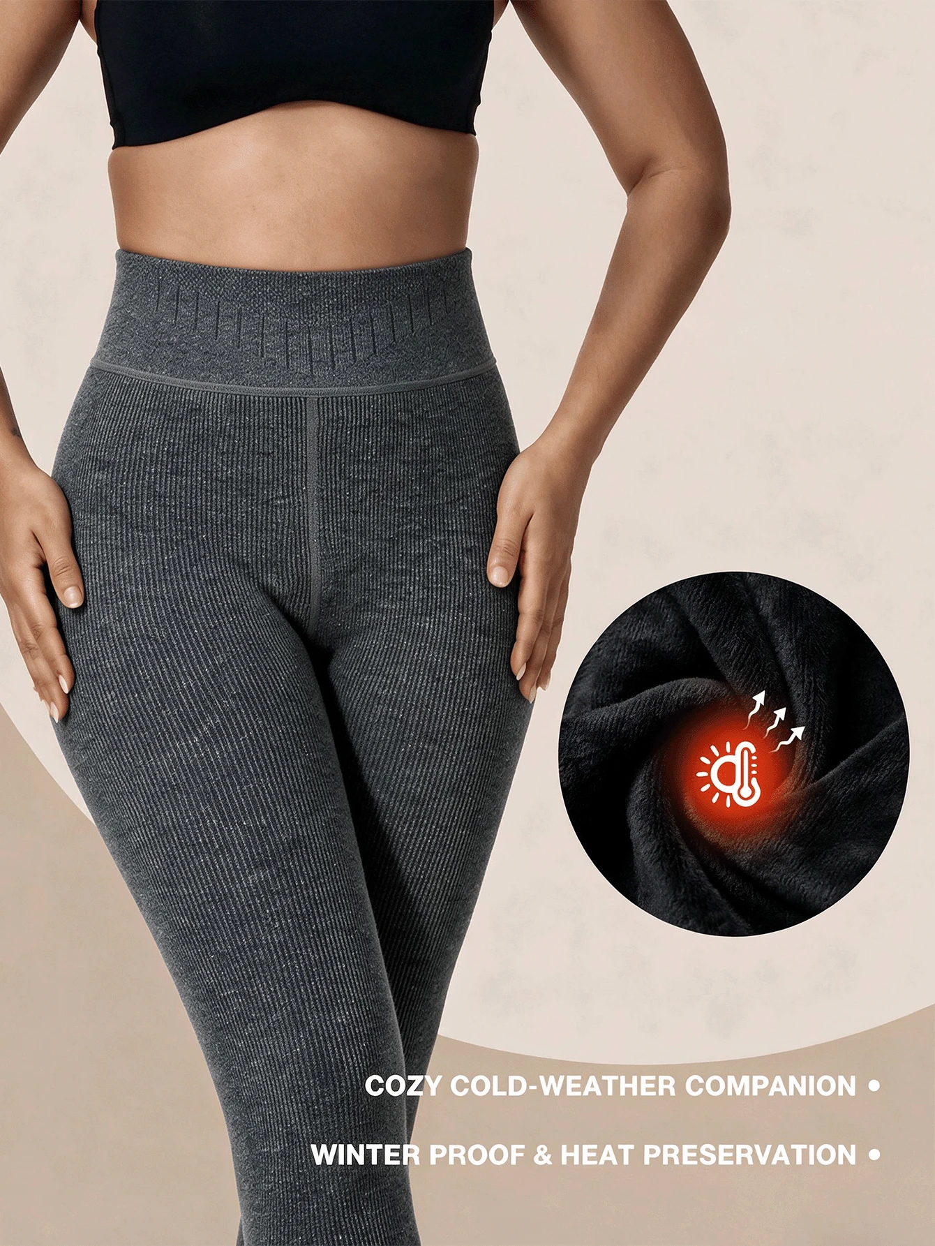 Women High‑Rise Wide Rib Waistband Thermal Leggings, Soft Stretchy Slim Fit Knit Thermal Pants, Warm Comfy Tummy Control Base Layer Leggings - Multicolor - View 1