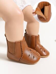 Infant Hollow Breathable Chelsea Ankle Boots, Easy On/Off Hook & Loop Soft Sole Vintage Toddler Walking Shoes - Brown - View 2