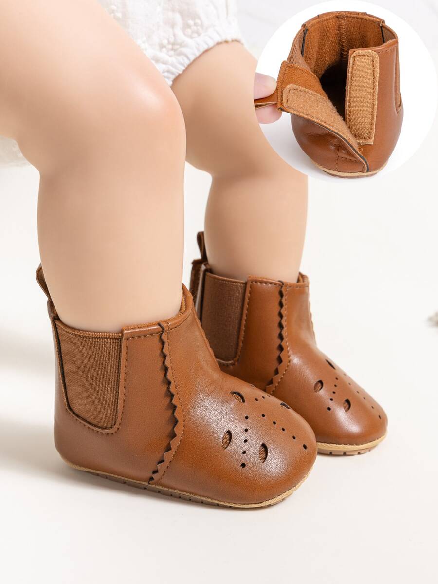 Infant Hollow Breathable Chelsea Ankle Boots, Easy On/Off Hook & Loop Soft Sole Vintage Toddler Walking Shoes