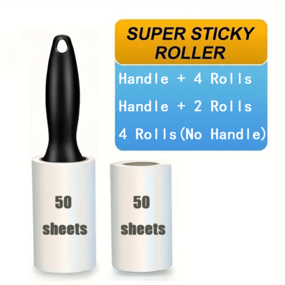 Super Strong Lint Removal Roller, 50 Sheets Per Roll, Handle + Replacement 2 Rolls/Handle + Replacement 3 Rolls/Replacement Roller 4 Rolls (No Handle), Suitable For Various Surfaces Such As Clothes, Carpets, Sofa Covers, Etc.