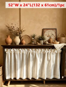 1PC Spring/Summer Simple Elegant Hollow Floral Embroidered Cafe Hollow Table Skirt Short Curtain, Suitable For Kitchen Cabinet, Living Room, Balcony, Bay Window, Bedroom, Wardrobe, Study, Garden Home Decor - White - View 10
