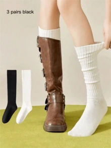 4/3/2/1 Pairs Women's Autumn/Winter Sweet Cool Girl Style Slouch Socks, Long Tube Socks, Solid Black/White Basic Style, Suitable For Tall Boots/Shoes, Create Lazy Atmosphere, Essential Streetwear Item, Socks Women, Fall, Winter, Stockings - Multicolor - View 12