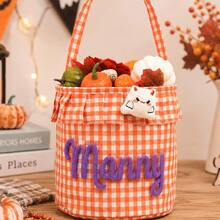 Personalized Ruffle Halloween Storage Basket, Customizable Name Plaid Trick Or Treat Bag, Halloween Candy Bucket, Halloween Gift Storage Bin, Coquette Halloween - Multicolor - View 50