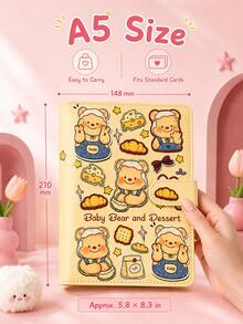 Cute Bear & Dessert Print PU Notebook, Snap Closure Loose-Leaf Diary, Student Daily Writing Cute Diary Planner - Multiple Styles - View 4