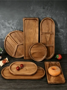 1pc Wooden Tray, Suitable As Snack Tray, Tea Tray, Jewelry Tray, Bathroom Decor Tray, Home Decor Tray, Great Christmas Gift - Yellow - View 2