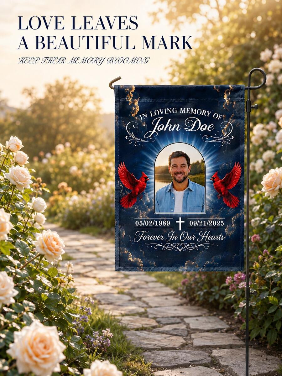 Customized New Flags Personalized DIY Remembering The Garden Flag Guardian Angel Sympathy Quote Custom Photo Pattern Yard Exterior Decor Suitable For Grave Lawn Courtyard Home Styling For Halloween Thanksgiving Christmas Back To School Season - Multicolor - View 1
