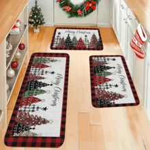1/2/3pcs Christmas Theme Kitchen Rug, Flannel Kitchen Rug Christmas Tree Pattern Soft Absorbent Non-Slip Machine Washable Multi-Functional Floor Mat Suitable For Entrance, Living Room, Bedroom, Kitchen, Dining Room, Bathroom, Yard, Hallway, Home And Holiday Decoration - Multicolor - View 4