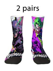 Warner Bros 1/2 Pairs Creative Street Clown Batman Cartoon Jacquard Unisex Mid-Calf Socks, Fun Halloween Gift - Multicolor - View 12