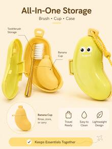 Cute Banana Shaped Toothbrush Holder Set, Plastic Portable Travel Toothpaste Squeezer, Fun Cartoon Eye Print, Hanging Rope Decoration, Dustproof Mini Storage Rack, Suitable For Travel, Camping, Bathroom Daily Use, Vacation Travel Accessory - Multicolor - View 2
