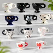 1pc Hand-Painted Textured Ceramic Tall Mug, Asymmetrical Pinched Texture Coffee Tea Cup, Cute Atmosphere Home Decor Water Cup, Perfect Gift Choice - Multicolor - View 6