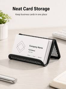 Desktop Business Card Holder, Metal Mesh Business Card Holder With Card Storage And Phone Stand, Compact Desktop Organizer, Suitable For Office, Reception Desk, Front Desk, Home Office, Office Desk Accessories, Desktop Storage, Office Essentials - Multicolor - View 9