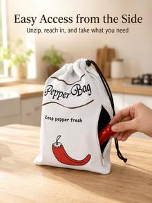 Modern Rectangular Drawstring Vegetable Storage Bag Set With Printed Potato Onion And Pepper Designs, Side Zipper Access And Easy Carry Cords, Kitchen Pantry Organizer Bags For Home, Apartment, Dorm, Housewarming, Harvest Season And Daily Use. - Multicolor - View 3