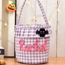 Personalized Ruffle Halloween Storage Basket, Customizable Name Plaid Trick Or Treat Bag, Halloween Candy Bucket, Halloween Gift Storage Bin, Coquette Halloween - Multicolor - View 37