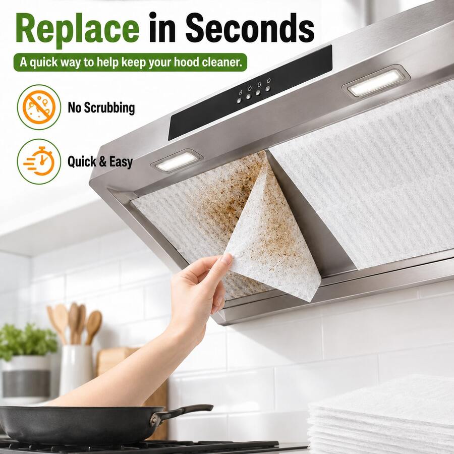 12/24/36/48pcs Self-Adhesive Range Hood Filter – Comes With Hook And Loop Strips. Made Of Polyester Fiber – No Need To Clean, Kitchen Exhaust Fan Oil-Absorbing Filter Cotton. Fits Most Range Hoods – Easy To Install, Durable, And Convenient For Maintenance. - A - View 1