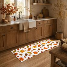 1PC Autumn Theme Printed Home Decor Faux Cashmere Rug, Warm Hand-Drawn Style, Soft And Comfortable Material, Orange Maple Leaves, Oak Leaves, Fallen Leaves And Acorns Pattern, Non-Slip Durable, Quick Dry Easy To Clean, Autumn Home Decor, Suitable For Entryway, Living Room, Bedroom, Hallway, Kitchen And Thanksgiving Home Decor, Can Be Used As Kitchen Mat, Entry Mat, Kitchen Accessories, 2PCS Set - Multicolor - View 2