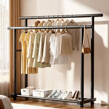 1 Pc Black Double‑Bar Movable Floor Coat Rack, High‑Low Double‑Bar Hanging Design, Bottom Storage Layer, Universal Casters For Easy Movement, Suitable For Bedrooms, Entrances And Cloakrooms To Hang Clothes And Bags - [Upgraded Thickened & Enlarged]Black - View 6