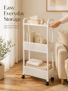 Narrow Gap Rolling Storage Cart, Hollow Plastic Mobile Organizer Trolley With Casters, Multi-Purpose Space-Saving Storage Rack For Kitchen, Bathroom, Bedroom - Multicolor - View 1