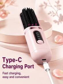 GENAI Mini Wireless Hair Straightener Comb, USB Rechargeable Ionic Straightening Brush With LED Display, 4 Temperature Settings, Fast Heating Anti-Frizz Portable Hair Styling Tool, Suitable For Home And Travel, Pink/Black - Multicolor - View 7
