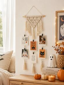 1pc Hanging Photo Display Rope Picture Holder Boho Beige Photo Clip Organizer Tassel Wall Decor For Bedroom Living Room Dorm Office Party Holiday Autumn Home Decoration Memory Card Postcard Display Gift Wall Accent - A - View 10