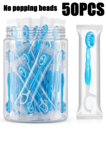 50/30/20/10pcs Disposable Mini Travel Toothbrush Set With Floss And Toothpicks, Portable Individually Wrapped, Soft Bristles, Suitable For Travel, Hotel And Home Use (No Beads), Dental, Teeth, Tooth Picks(With Storage Box) - Baby Blue - View 5