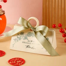 10pcs Luxury Floral Handheld Wedding Candy Boxes, Plastic Ring + Satin Bow Pearl Decoration, Morandi Multicolor Paper Gift Bags, Suitable For Wedding Party, Bridal Shower, Guest Souvenirs, Jewelry, Candle Gift Packaging - A - View 8